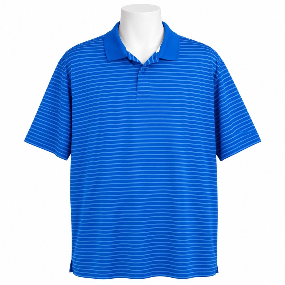 Adidas Men’s Blue Striped Performance Athletic Golf Polo Shirt